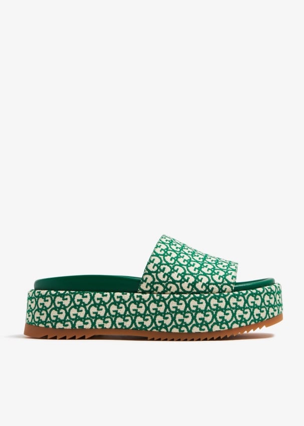 сандалии gucci platform slide sandals бежевый Сандалии Gucci Platform Slide, зеленый
