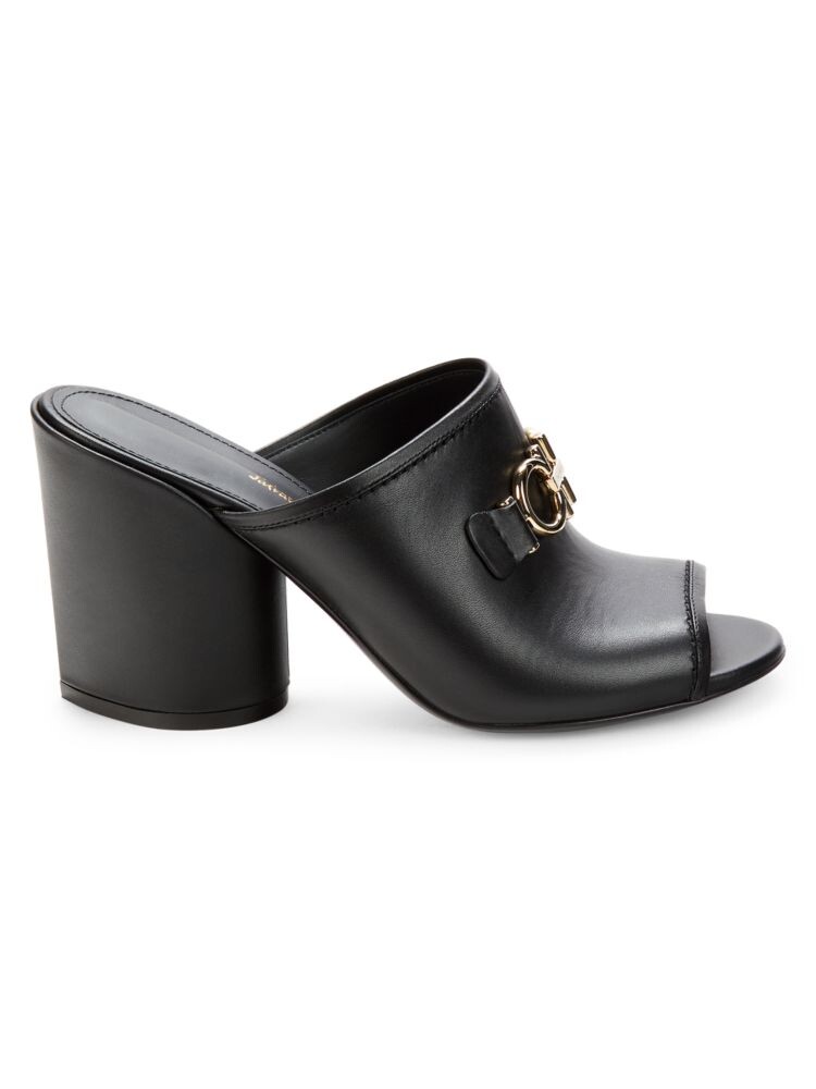 

Кожаные сандалии Robins 85 на блочном каблуке с логотипом Ferragamo, черный