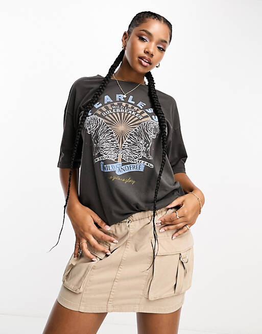 

Черная футболка оверсайз с рисунком Vero Moda