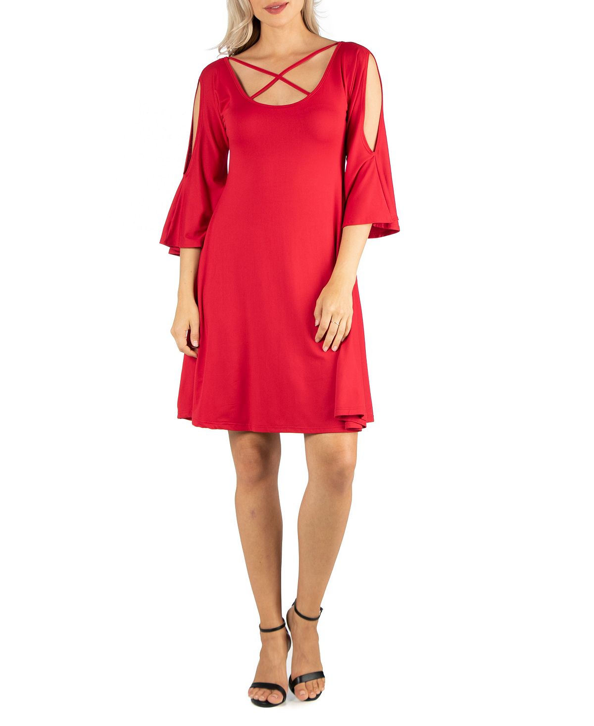 Женское платье длиной до колена с открытыми плечами 24seven Comfort Apparel, красный