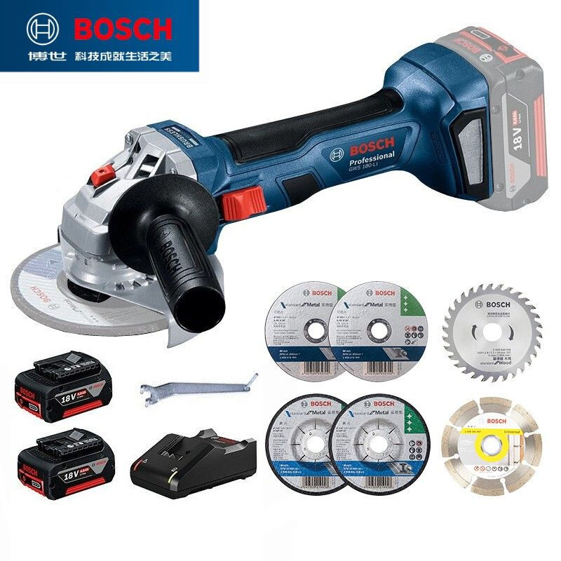 Шлифовальная машина Bosch GDS18V-400 + два аккумулятора, зарядная станция, насадки