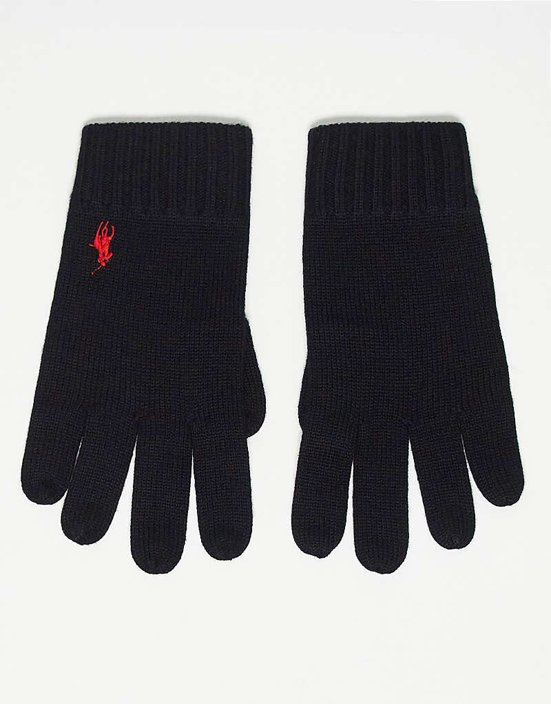 

Черные перчатки Polo Ralph Lauren из шерсти мериноса с логотипом
