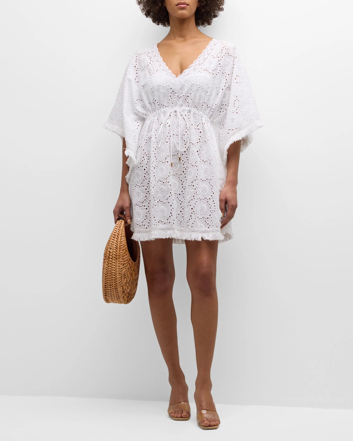

Мини-платье Ivy с кружевной отделкой крючком и бахромой Melissa Odabash, цвет White