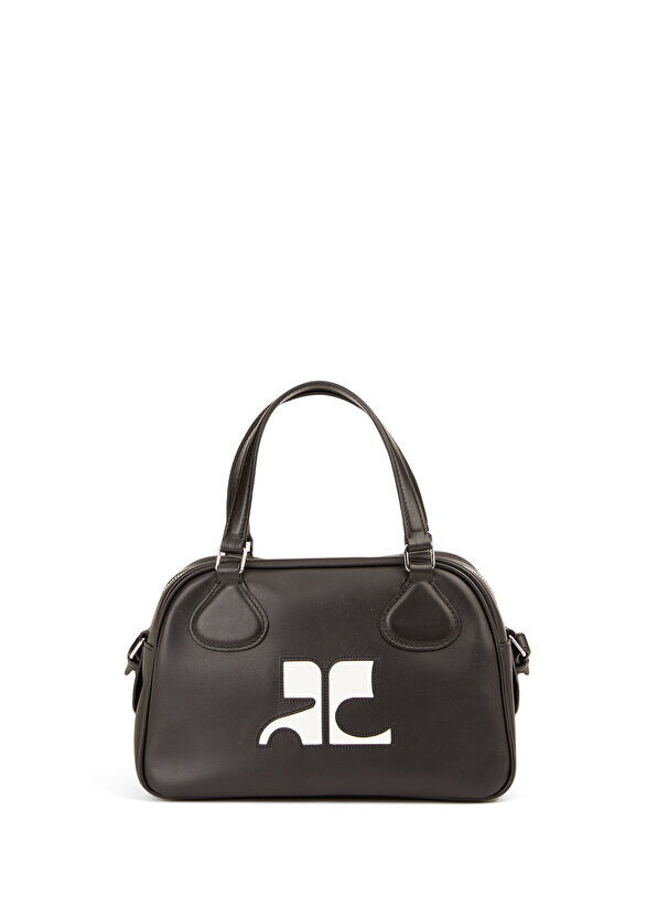 

Женская кожаная сумка с черным логотипом Courreges