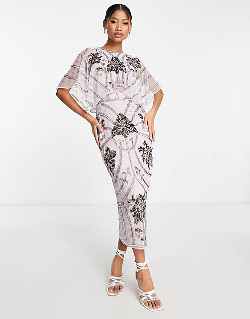 

Сиреневое платье миди с блузкой в стиле модерн ASOS DESIGN