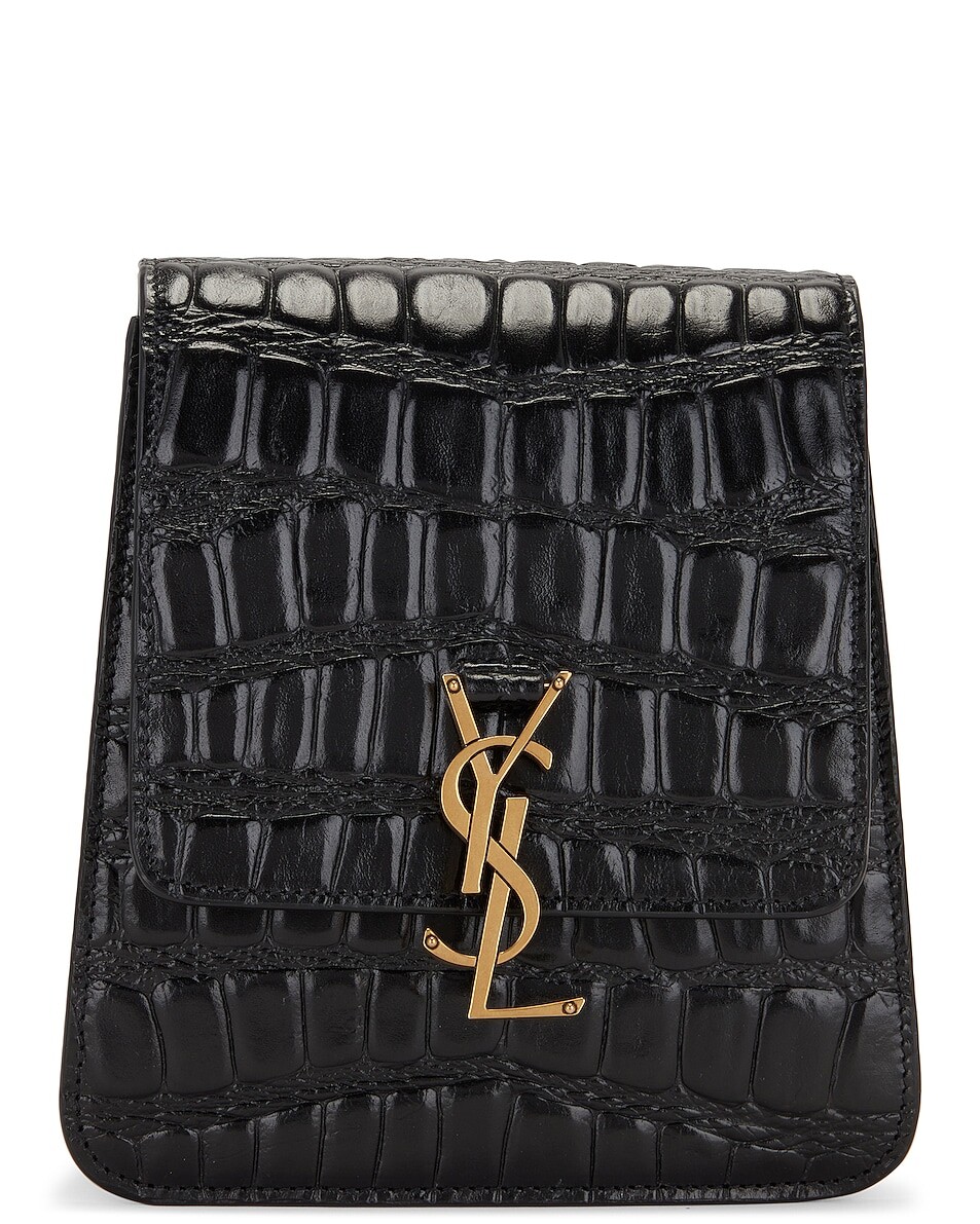 

Сумка Saint Laurent Kaia Embossed Croc Satchel, неро