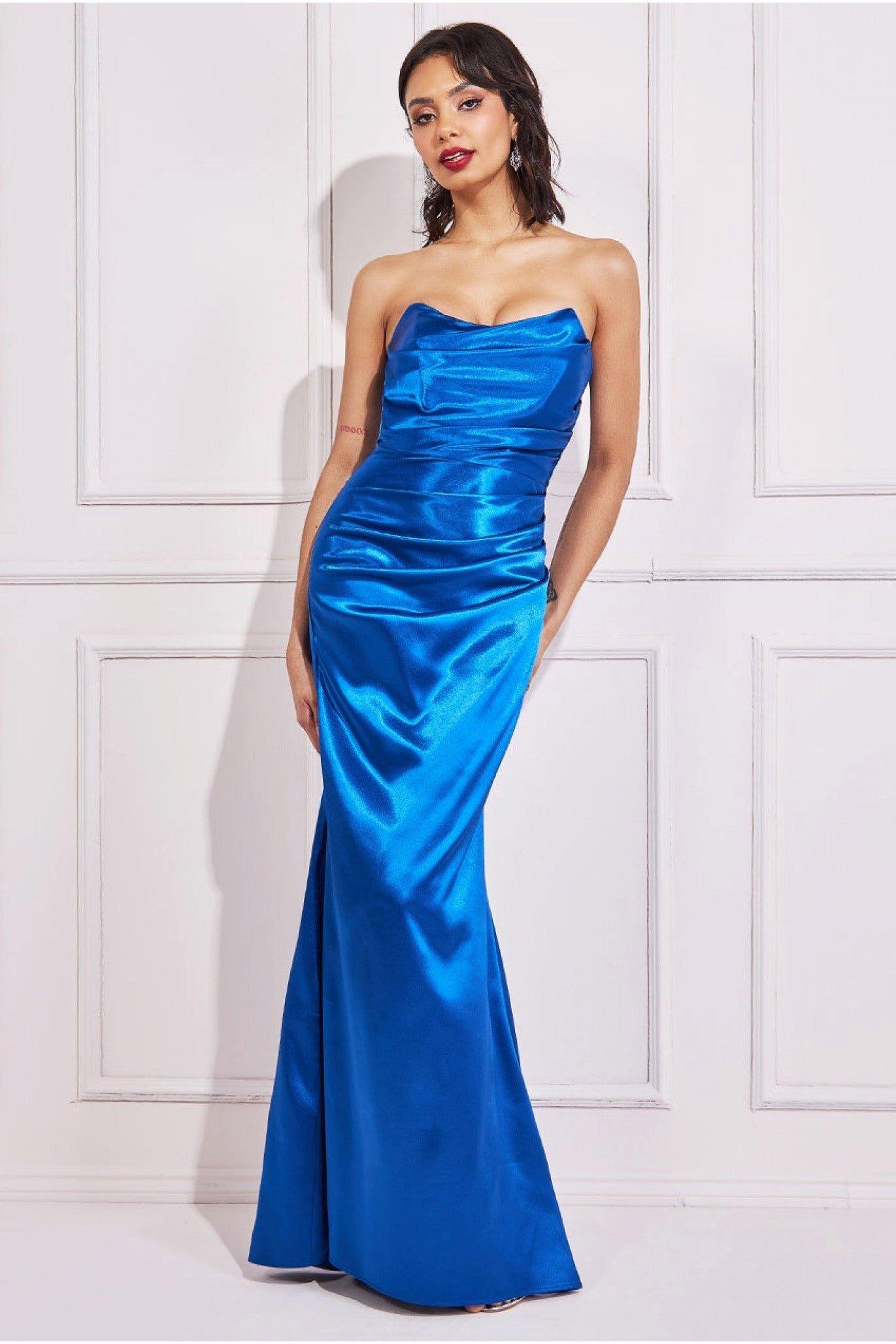 Атласное платье-бандо макси Goddiva, синий toptop чёрное атласное платье рубашка toptop