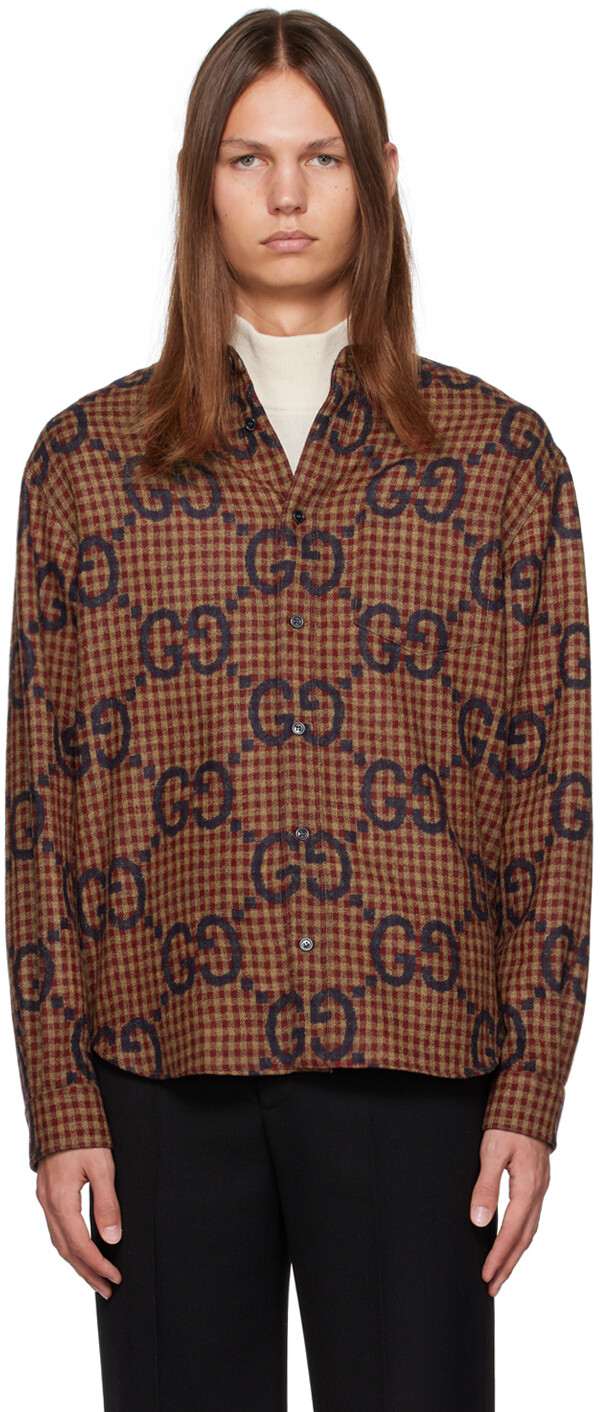 

Красная рубашка макси с узором GG Gucci