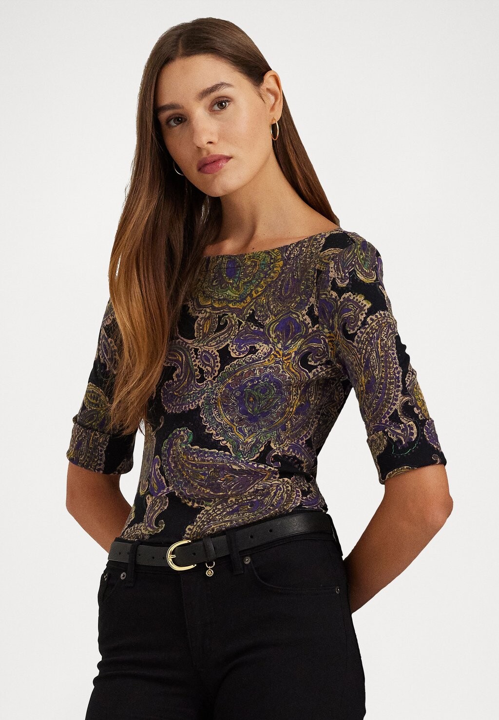 

Футболка с принтом Judy Mid Sleeve Lauren Ralph Lauren, цвет black/yellow/multi