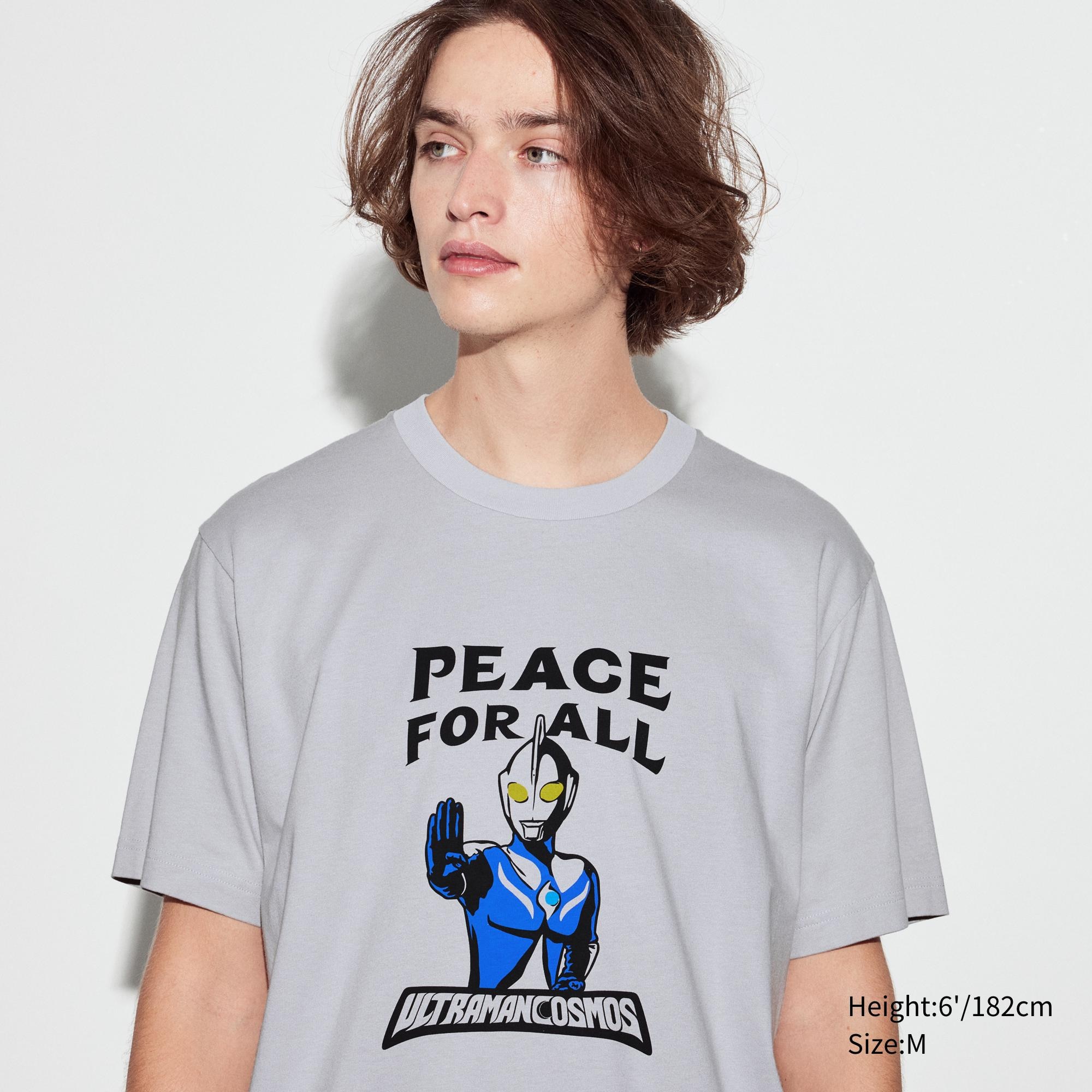 

Футболка Uniqlo Peace For All Ultraman с графическим принтом, светло-серый