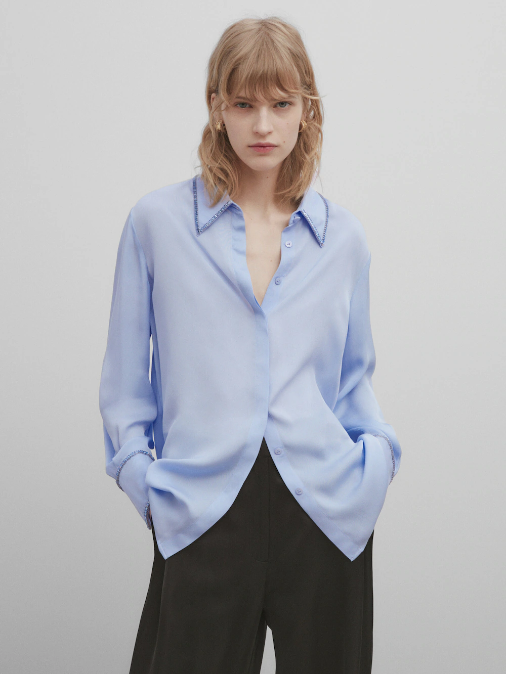 

Струящаяся рубашка со стразами - studio Massimo Dutti, синий