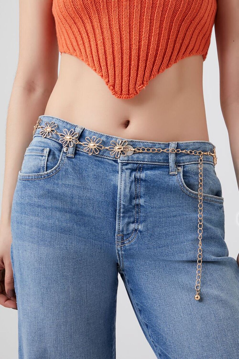 

Ремень-цепочка с вырезом и цветочным узором Forever 21, золотой
