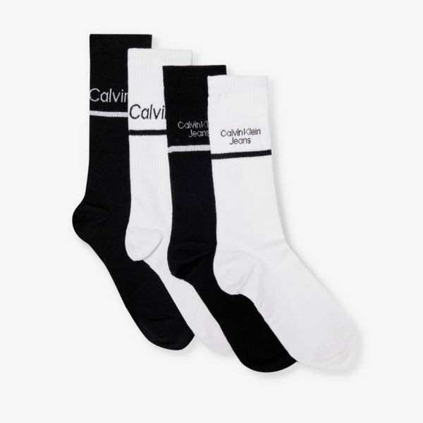 цена Фирменный комплект из четырех носков длиной до экипажа из четырех хлопковых носков Calvin Klein, черный