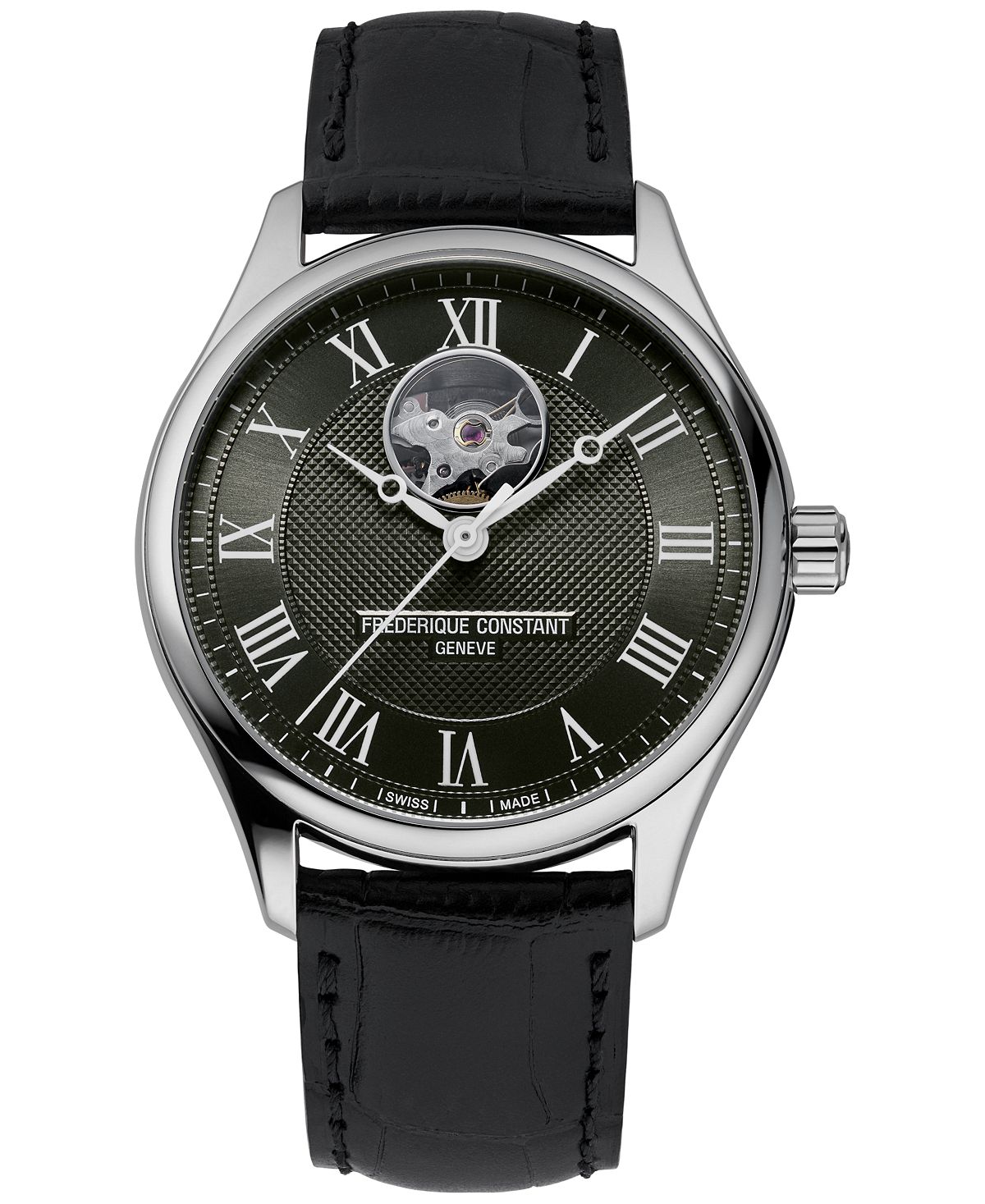 цена Мужские швейцарские автоматические классические часы Heart Beat с черным кожаным ремешком, 40 мм Frederique Constant