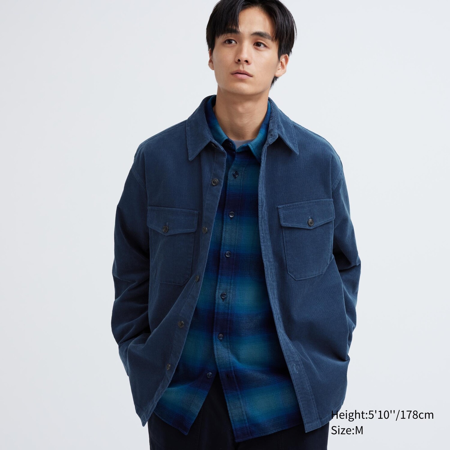 

Вельзовая рабочая рубашка оверсайз UNIQLO, синий