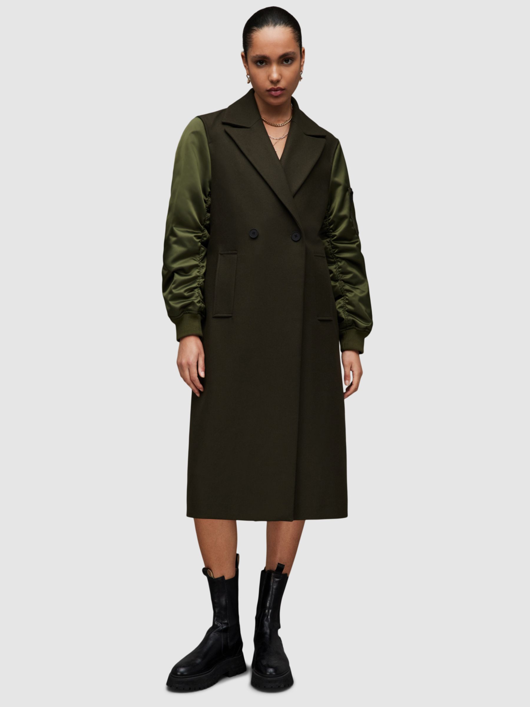 Двубортное пальто Paulah из смесовой шерсти , хаки зеленый AllSaints