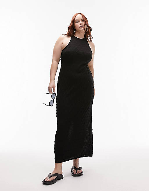 

Черное платье миди из фактурного джерси с бриллиантами Topshop Curve, Черный