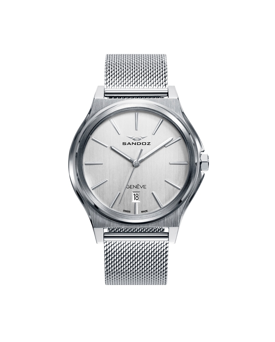 Стальные мужские часы Dynamique SA81481-07 с миланской сеткой Sandoz, серебро