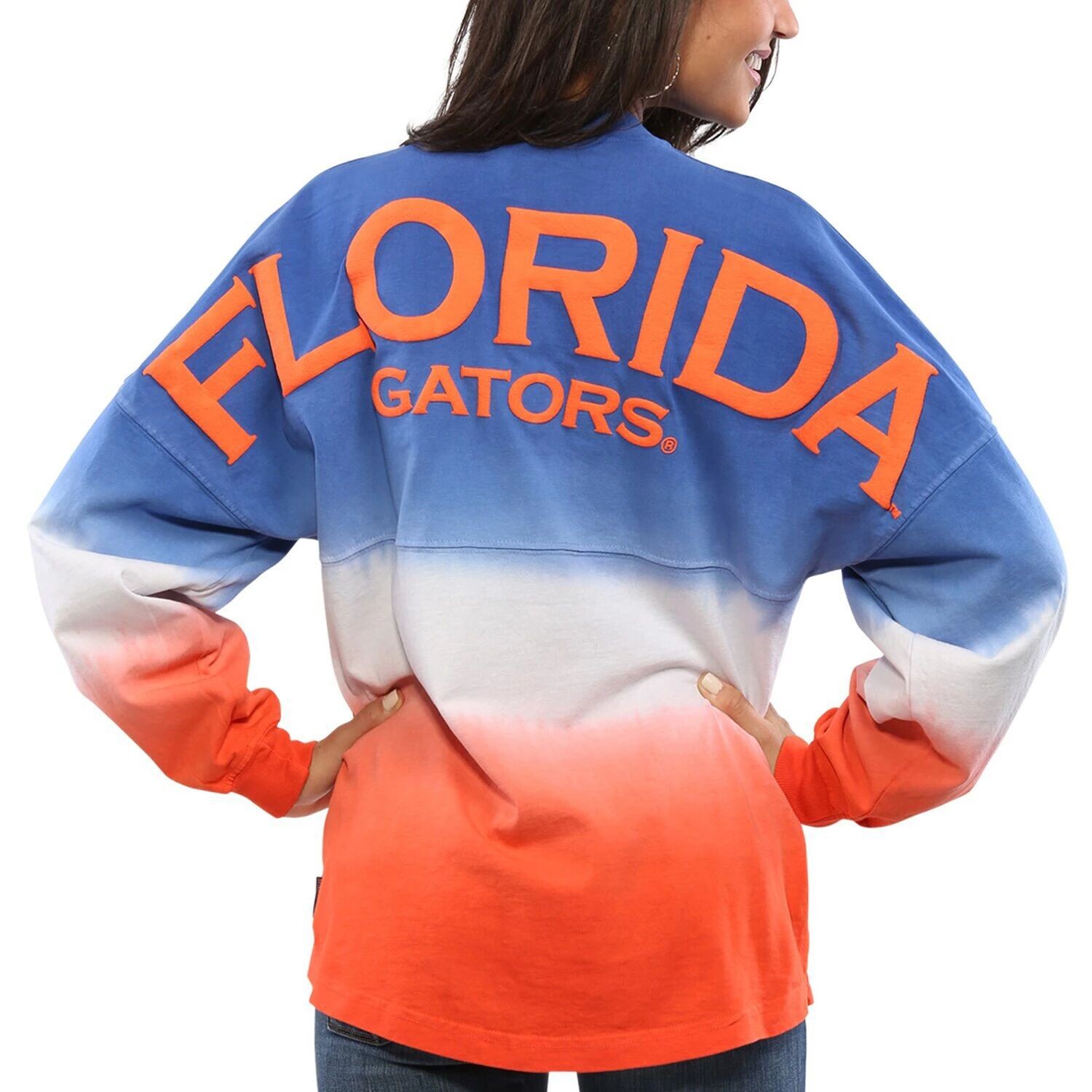 

Женский Джерси Royal Florida Gators с длинными рукавами и омбре, окрашенный погружением в духу