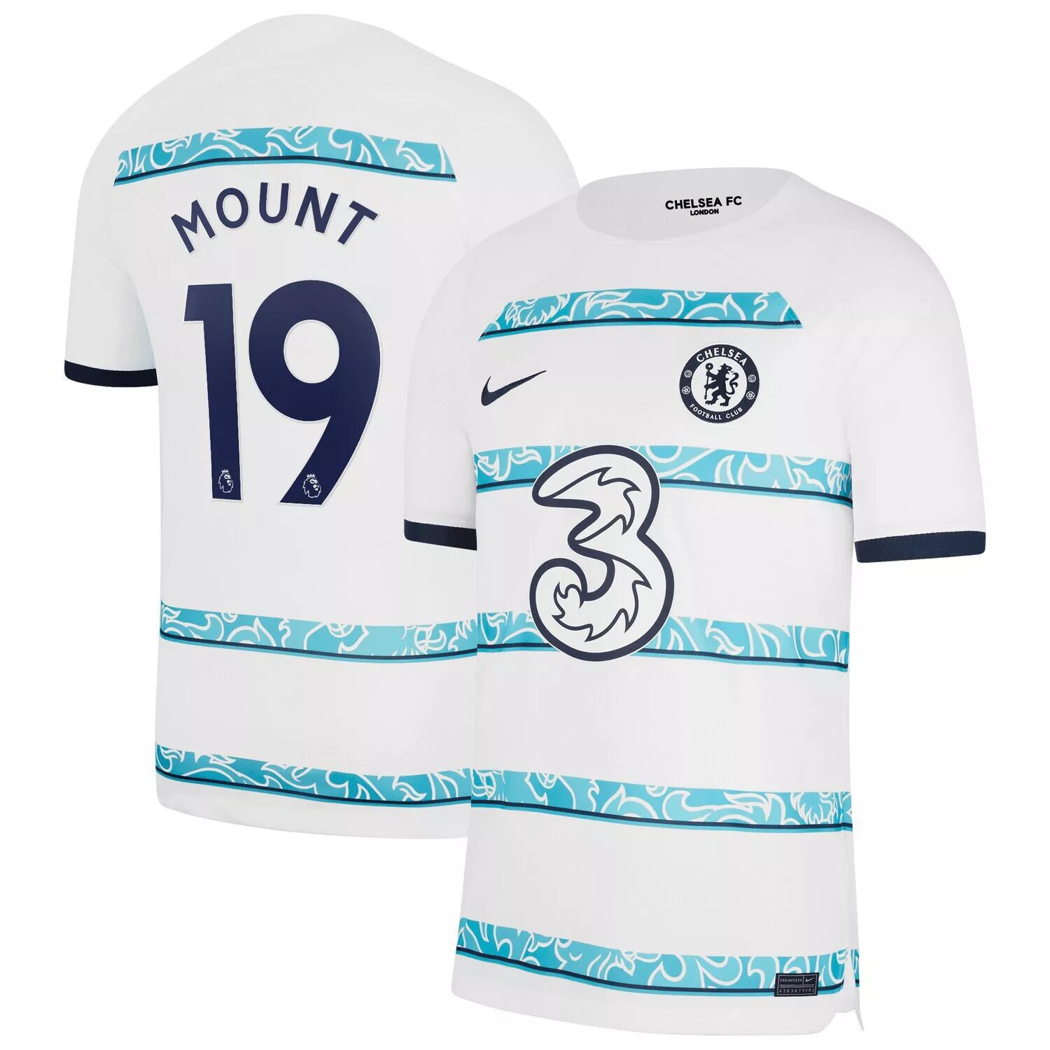 

Мужская футболка Mason Mount White Chelsea 2022/23, реплика игрока на выездном стадионе Breathe Stadium Nike