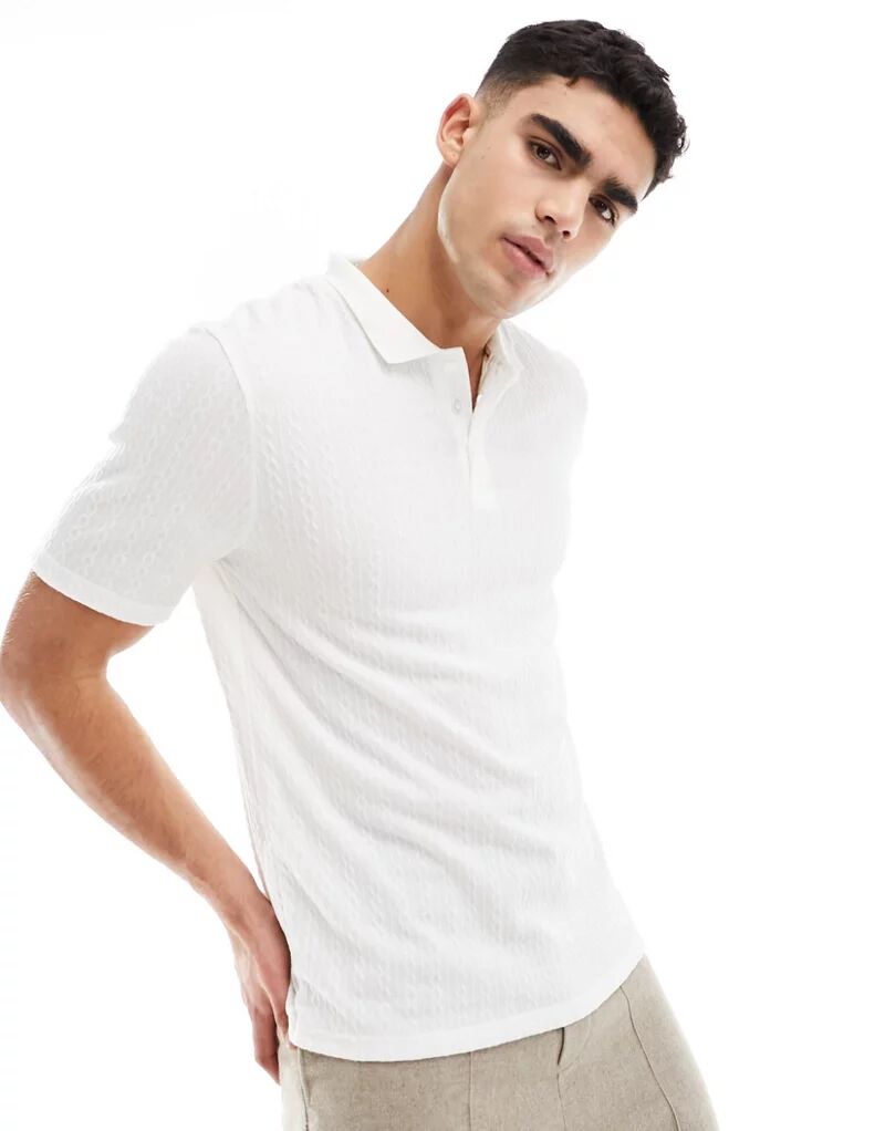 Белая фактурная трикотажная футболка-поло Brave Soul