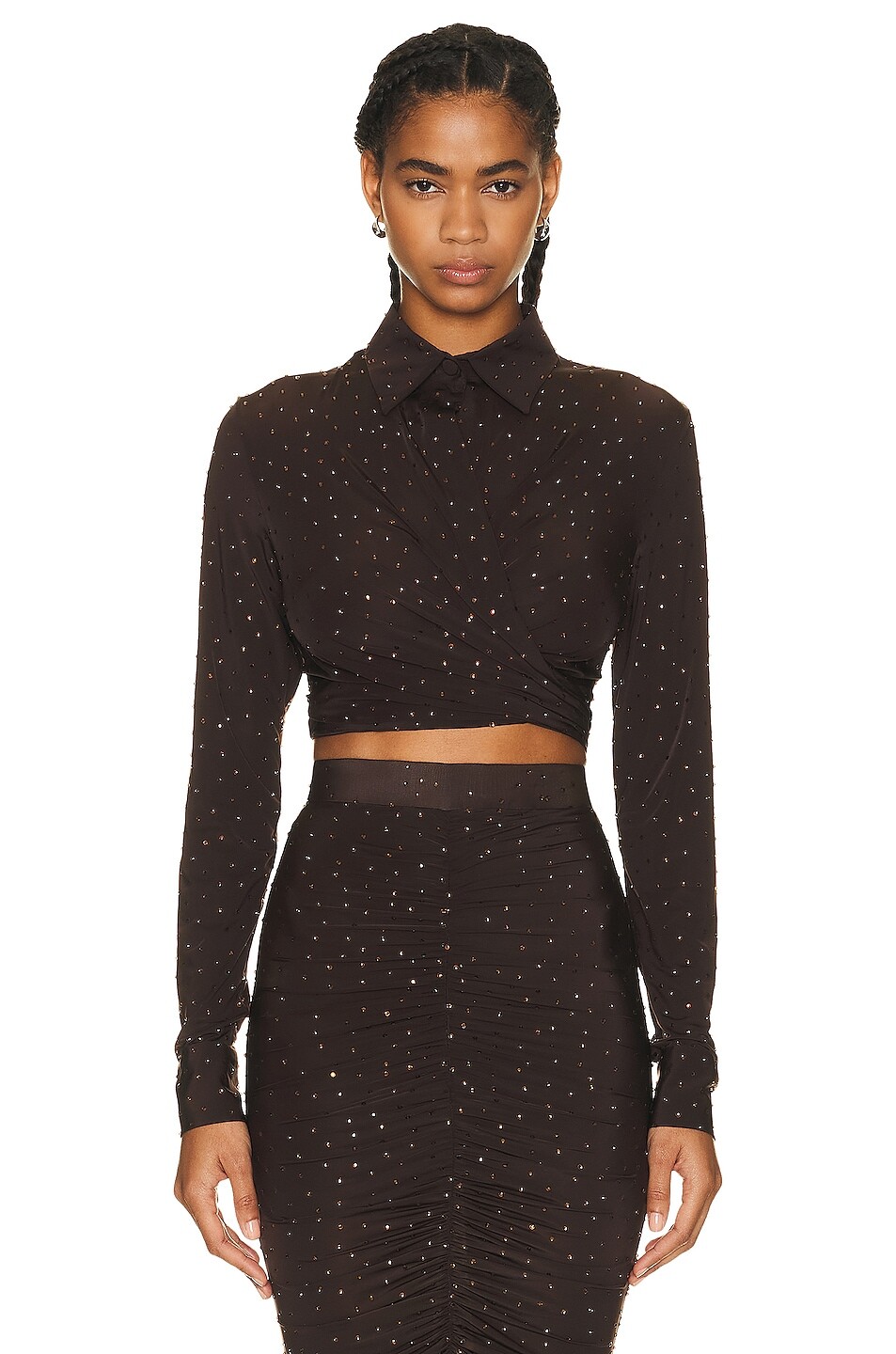 

Рубашка Alex Perry Crystal Bligh Tie Front Crop, коричневый