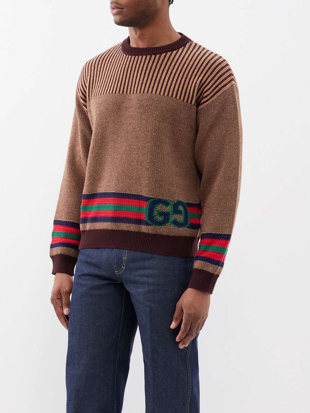 

Свитер из смесовой шерсти с логотипом-интарсией Gucci, коричневый
