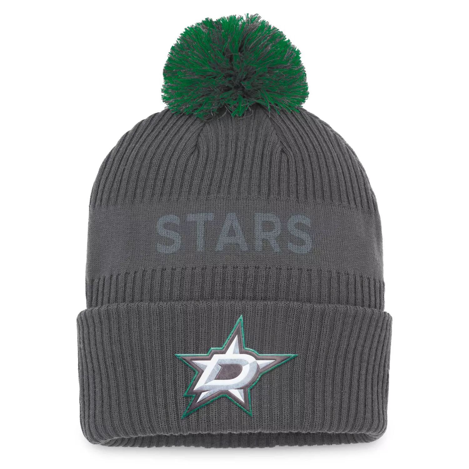 

Мужская вязаная шапка Fanatics с фирменным углем Dallas Stars Authentic Pro Home Ice с манжетами и помпоном