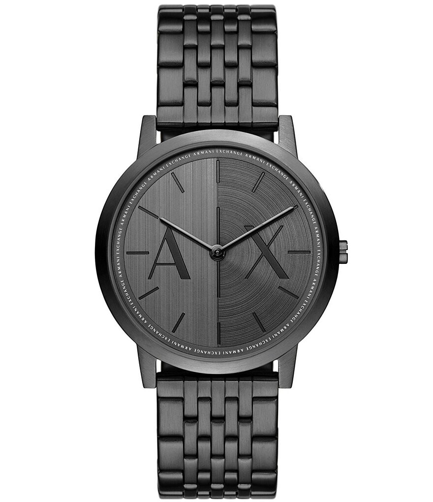 

Armani Exchange Men's Dale Rd. Двустрелочные часы с черным браслетом из нержавеющей стали, черный