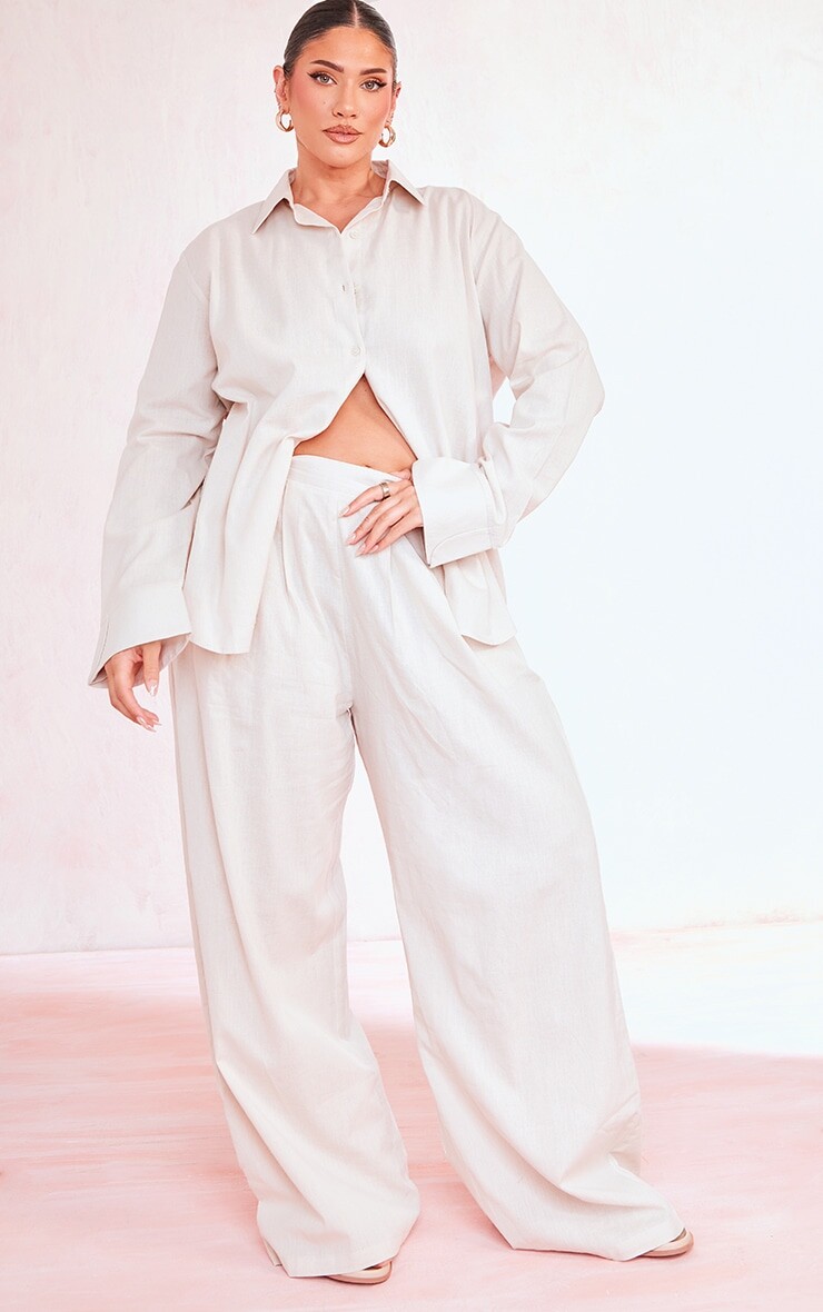 

PrettyLittleThing Широкие льняные брюки Plus Stone
