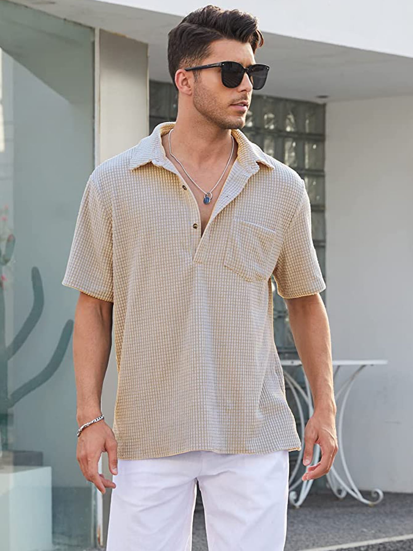 Мужская повседневная рубашка-поло с коротким рукавом, хаки 12storeez рубашка с карманами однотонная белая