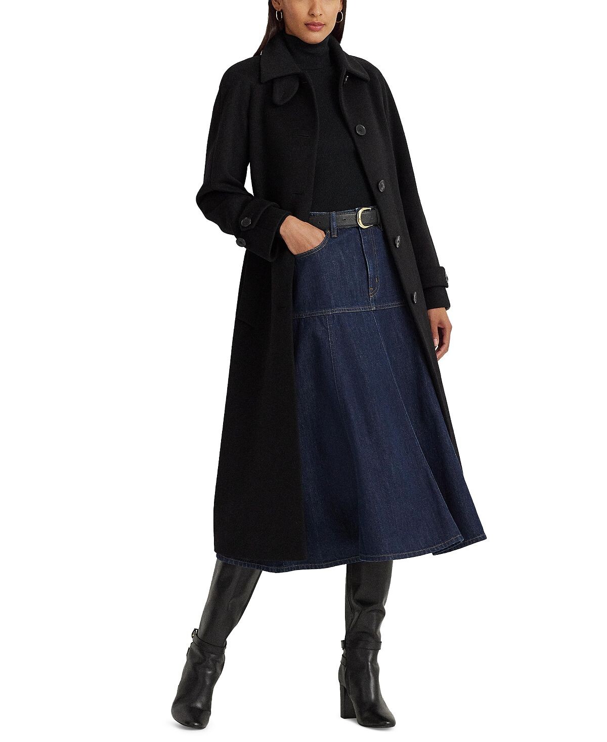 

Женское длинное пальто с запахом и поясом Lauren Ralph Lauren, черный