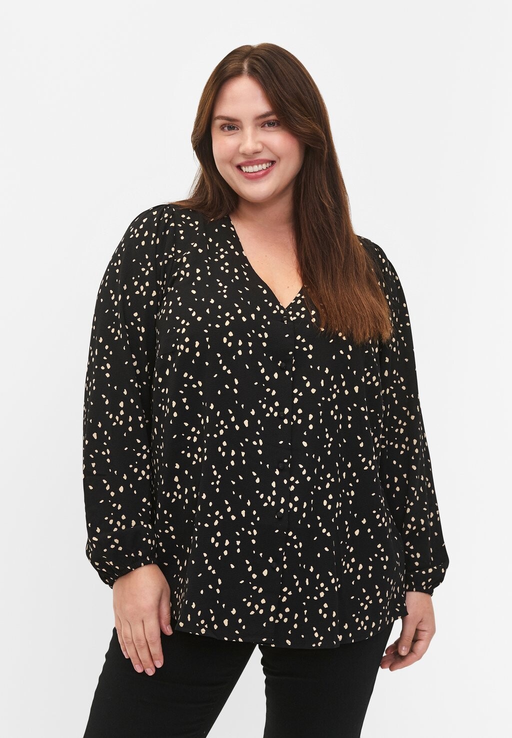 

Блузка With V-Neck And Print Zizzi, цвет black dot aop