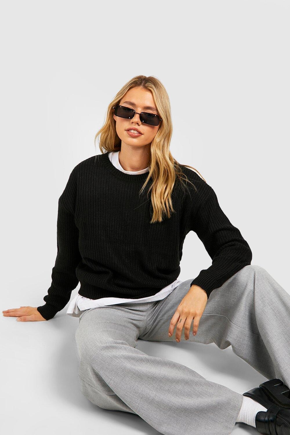 

Укороченный свитер с круглым вырезом Boohoo, черный