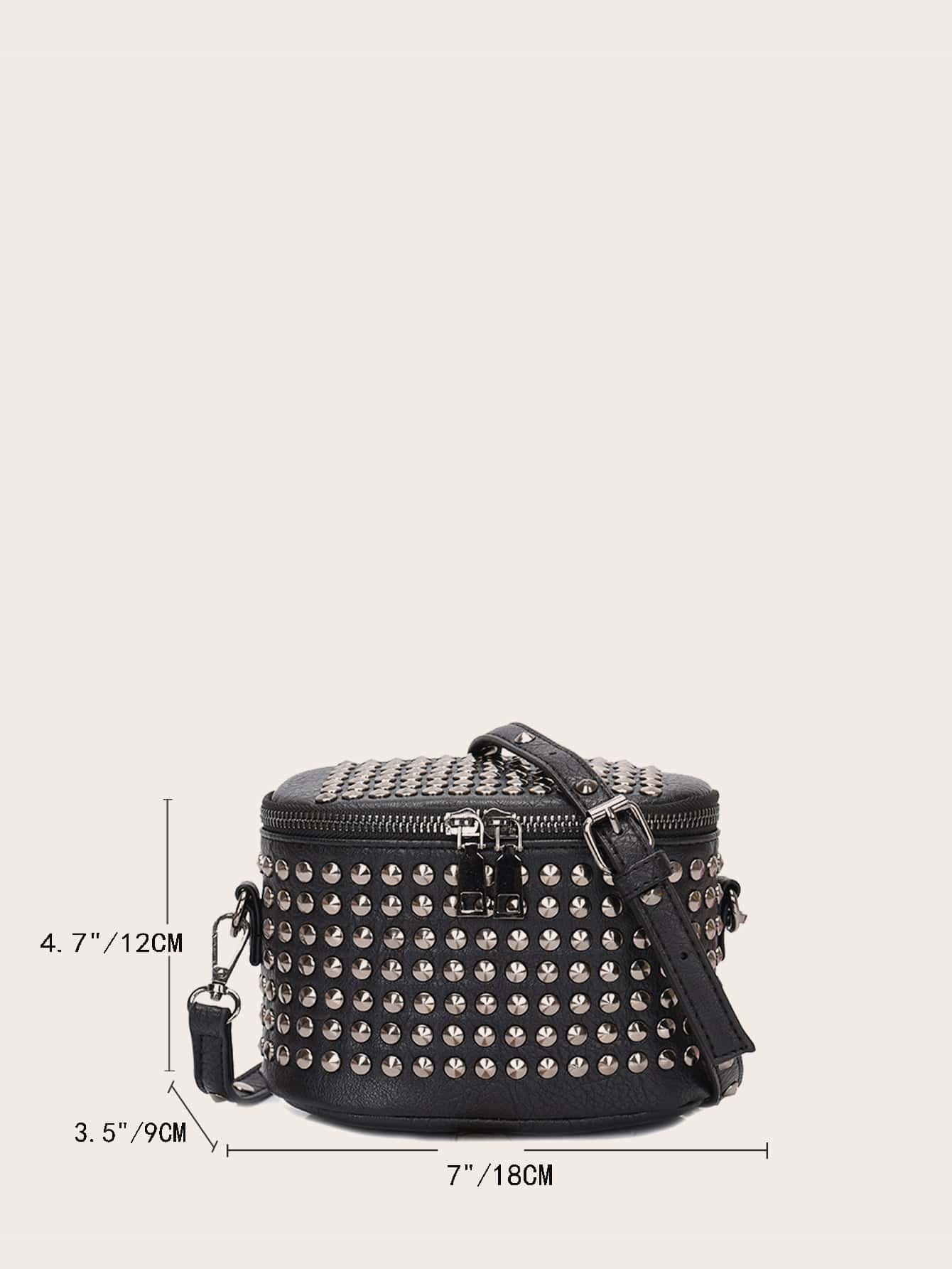 Мини-сумка-ведро с заклепками и декором, черный