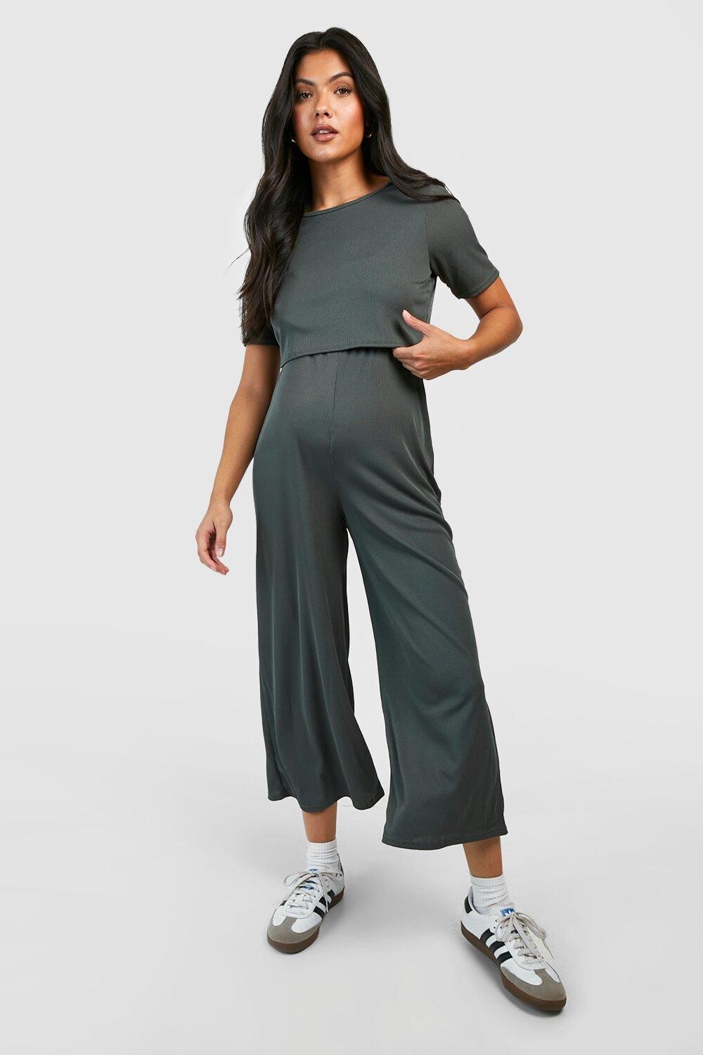 

Комбинезон-кюлот в ребку для кормящих Boohoo, хаки