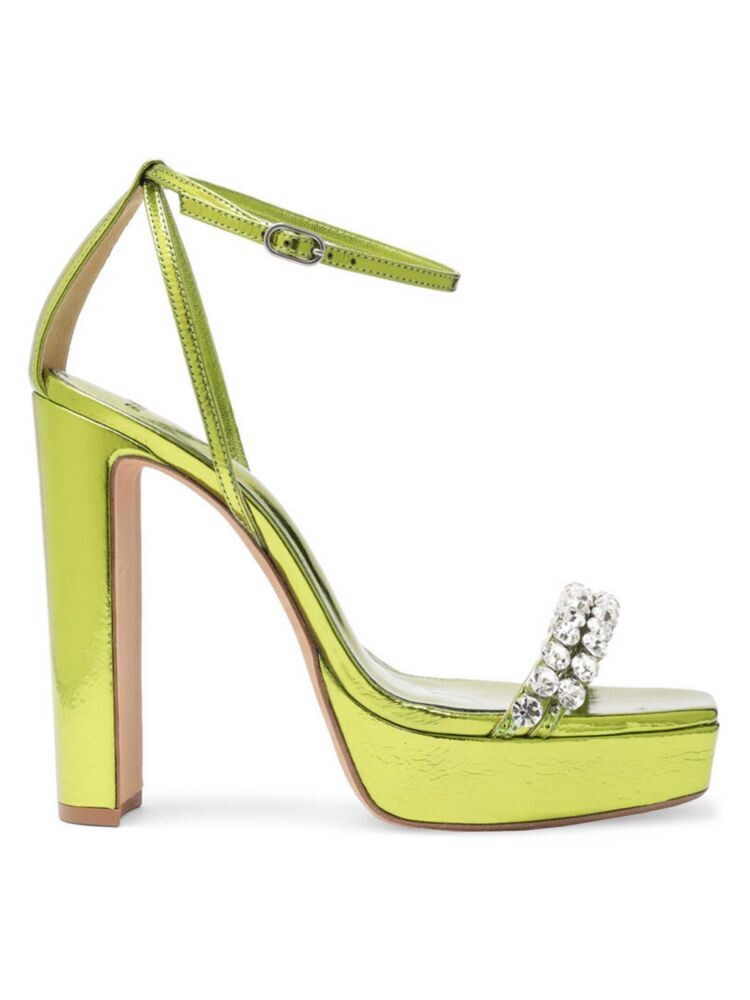 

Кожаные сандалии на платформе Lenny с эффектом металлик Alexandre Birman, цвет Avocado