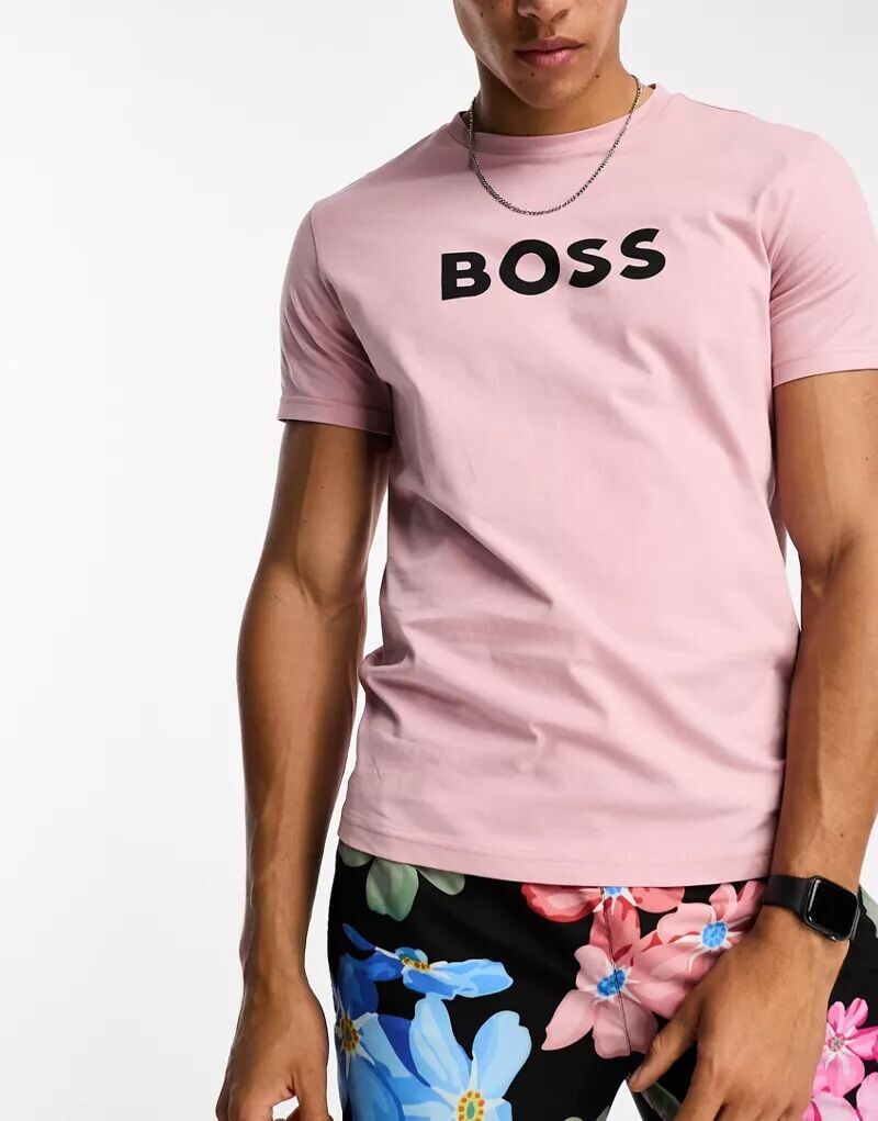 

Пляжная футболка стандартного кроя BOSS пастельно-розового цвета