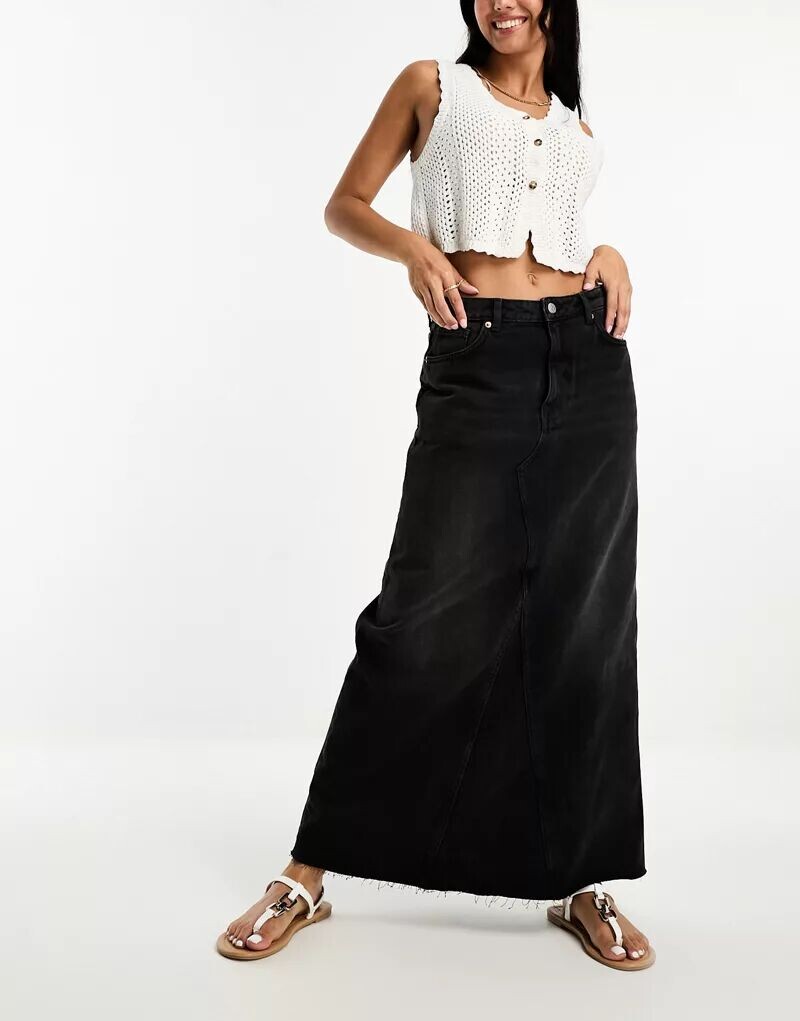 

Черная джинсовая юбка макси Monki