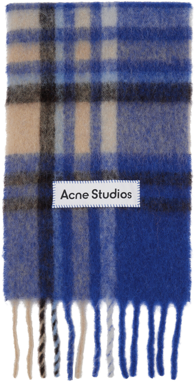 

Синий и бежевый шарф в клетку тартан Acne Studios