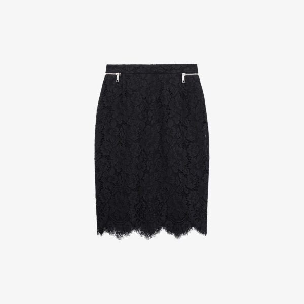 

Тканая мини-юбка с цветочным кружевом и молниями The Kooples, черный