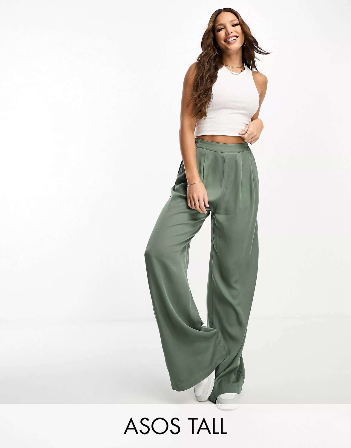 

Темно-зеленые широкие брюки ASOS Tall, Зеленый