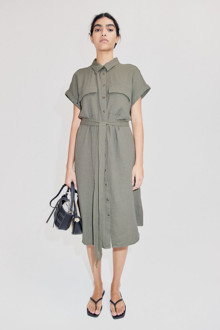 Платье-Блузка с поясом H&M, зеленый