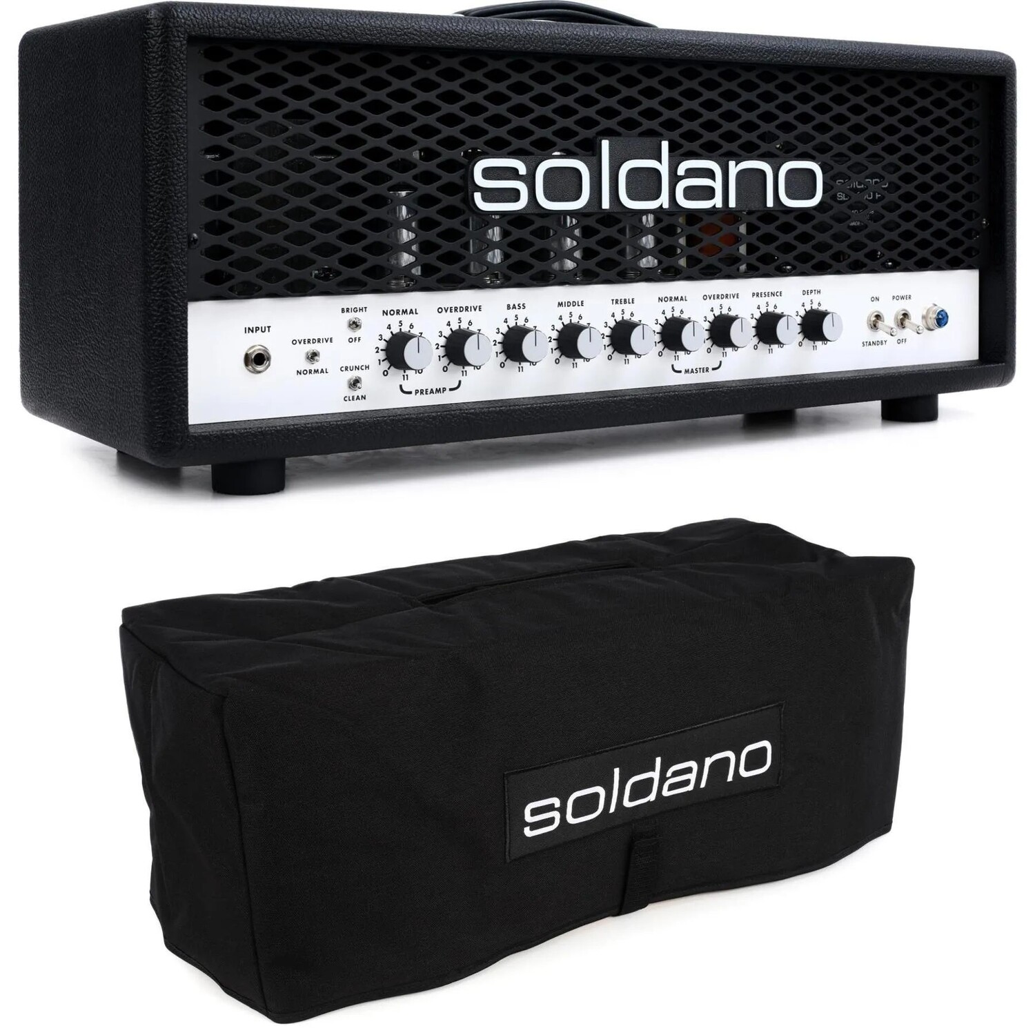 

Новая ламповая головка Soldano SLO-100 Super Lead Overdrive мощностью 100 Вт с крышкой — с металлической решеткой