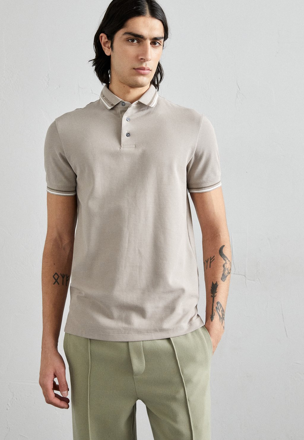 Рубашка-поло с воротником-луной Emporio Armani, цвет neck moon