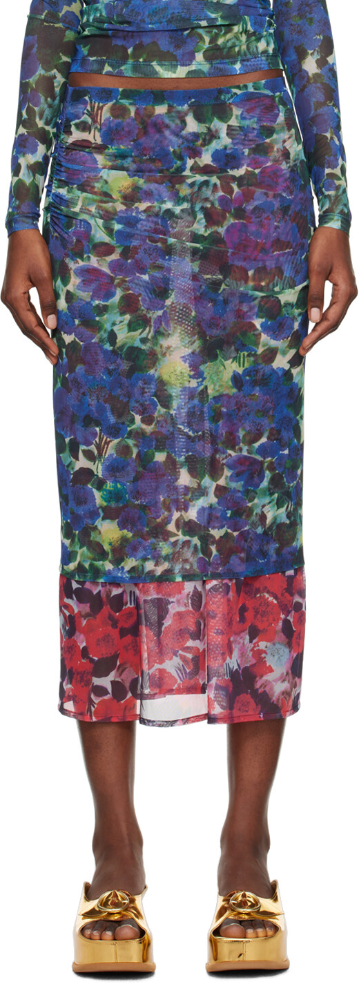 

Синяя двухслойная юбка-миди Dries Van Noten