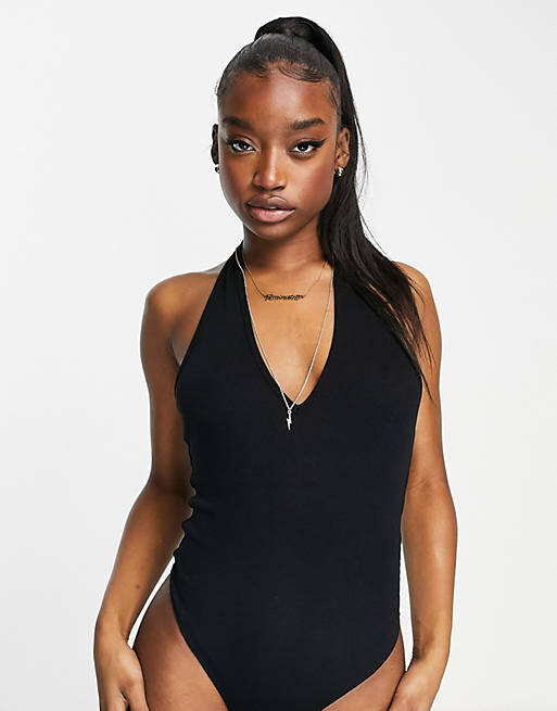 

Черное боди с воротником-бретелькой ASOS DESIGN