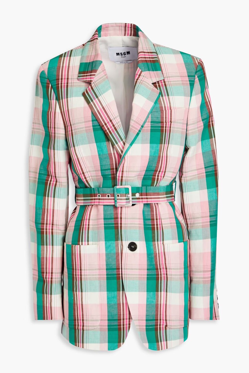 

Блейзер из хлопка и льна в мелкую клетку Msgm, зеленый