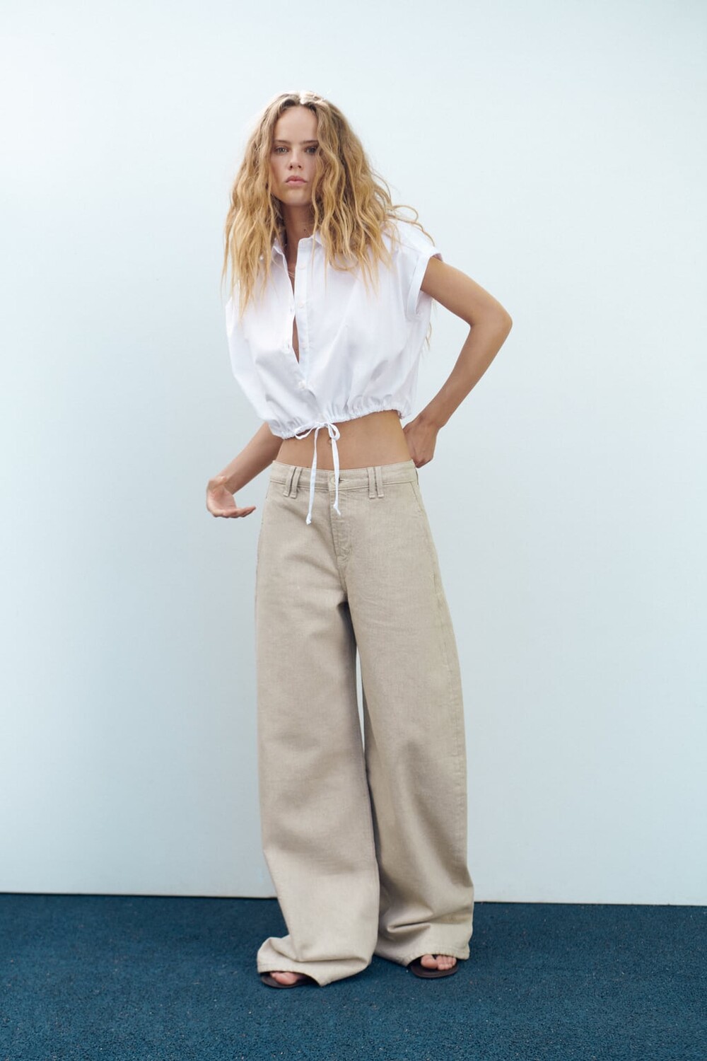 

Рубашка из поплина с завязкой ZARA, белый