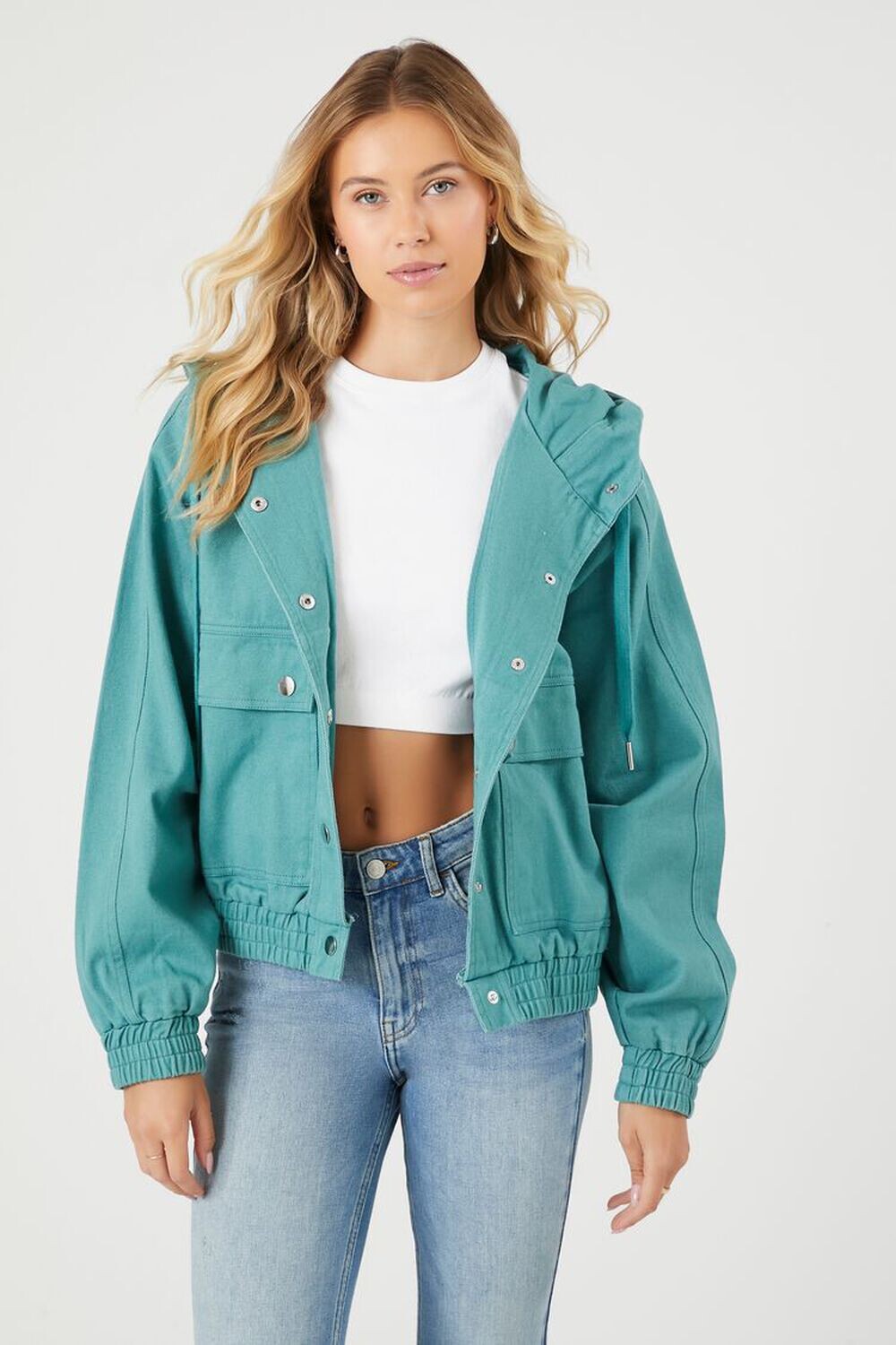 

Саржевая куртка с капюшоном на кулиске Forever 21, синий